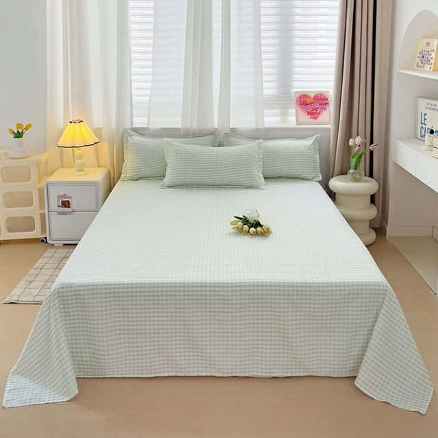 Feltree Checkered Washable Bed Sheet 220x230cm, Polyester Fitted Sheet with Anti-Slip Corners, Classic Plaid Pattern Home Textile Decor