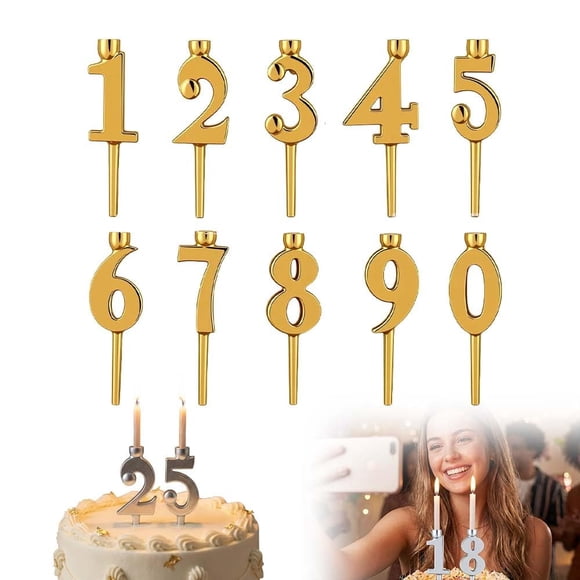 IROINID Party Supplies and Decorations Party Decorations Favors,Reusable Number Birthday Candle Set,0-9 Number Candle Set Adjustable Candles Stand for Birthday Cakes Gold Cake Topper Digital Candles