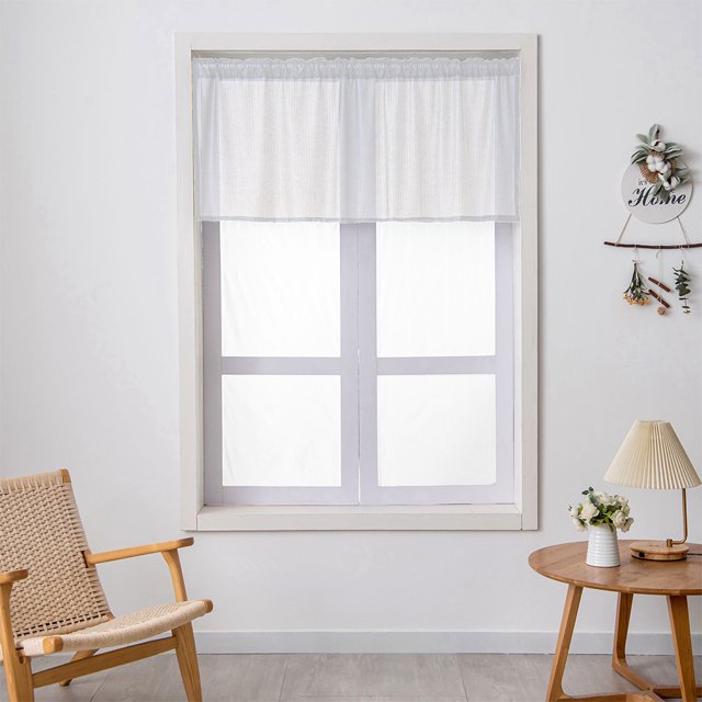 Innerwin Kitchen Curtains Decor Half Window Curtain Rod Pocket Simple Short Valance Semi-sheer Modern Solid Color Luxury Treatment White W:59''x H:23''