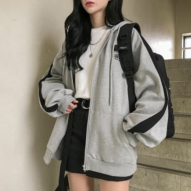 PVCS Femmes Automne Gothique Foncé Ample Imprimé Décontracté Manches Longues Hauts Manteau à Capuche Veste de Baseball
