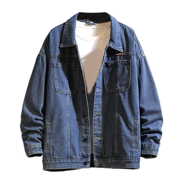 Babysbule Mens Winter Coats Men's Denim Jacket Multi-pocket Lapel Metal Button Jacket