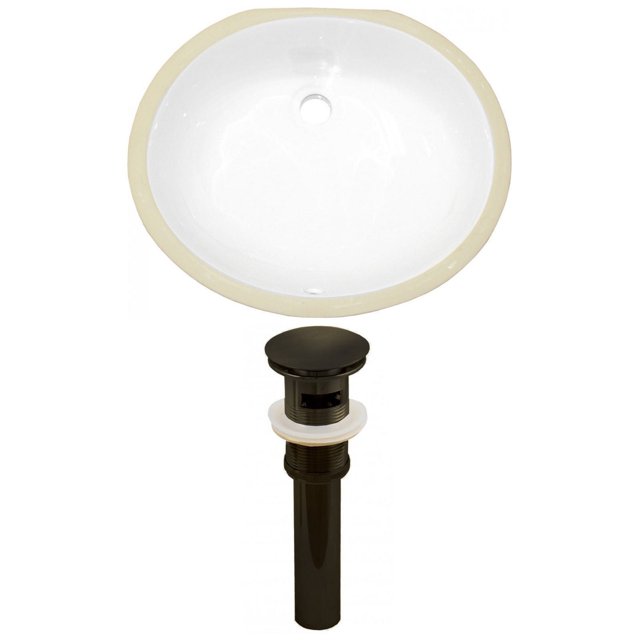19.5-in. W CUPC Oval Bathroom Undermount Sink Set In White - Oil Rubbed Bronze Hardware - Overflow Drain Incl. AI-24846
