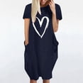 thumbnail image 2 of Pisexur Robe Maxi pour Femme Grande Taille Été Décontractée à Imprimé Cœur à Manches Courtes Col Rond Ample Unie Chemise de Nuit Plissée Robe de Sommeil Confortable avec Poches, 2 of 5