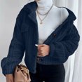 thumbnail image 4 of IROINID Veste Courte Décontractée pour Femme à Revers en Pointe, Blouson Bomber Uni à Manches Longues, Bleu Foncé, 4 of 8