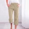 thumbnail image 2 of Wide Leg Pnats for Women Plus Size Casual Solid Color Comfy Mid Rise Pants for Women Fashion Loose Fit Daily Drawstring Linen And Cotton Lightweight Party Vacation Beach Pants with Pocket（Beige,L）, 2 of 4