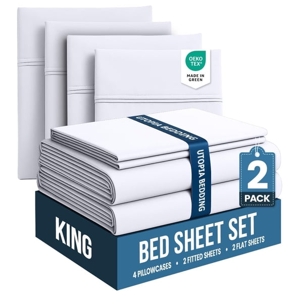 Utopia Bedding King Bed Sheets Set - Pack of 2 Sheet Sets - Perfect for Spa, Hotel, & Guest Bedroom - Brushed Microfiber - Shrinkage and Fade Resistant - Easy