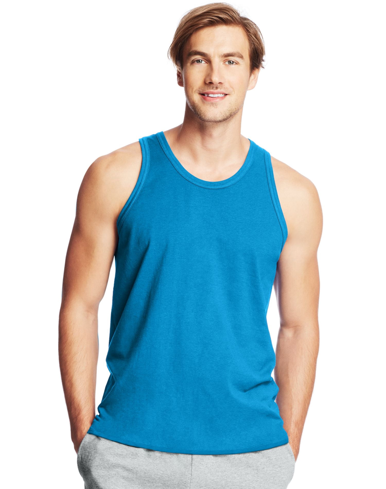 Hanes X-Temp Men`s Performance Tank, XL, Neon Blue Heather