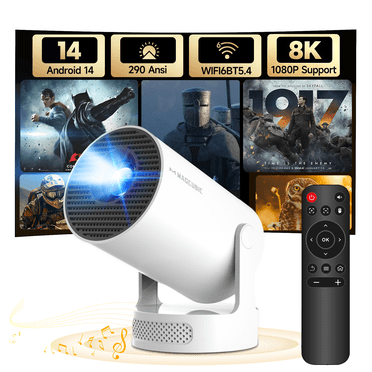 Magcubic Mini Projecteur Prise en Charge 8K avec Wi‐Fi 6 et BT 5.4, Haut‐parleur Soundbase 5W, Projecteur Portable Auto Vertical Keystone Rotatif à 180° pour Maison Chambre Extérieur Films HY300Pro+ Blanc