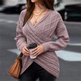 thumbnail image 1 of VgaVtl Ladies Sweaters Chunky V-Neck Long Sleeve Pullover Fall Sweaters Women Purple Fitted Knit Slim Solid Color Sweaters, 1 of 8