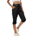 thumbnail image 2 of Innerwin Capri Pant High Waist Ladies Bottoms Workout Solid Color Buttons Decor Trousers Black S, 2 of 4