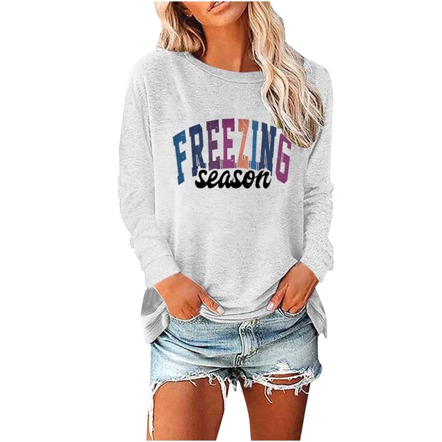 Birdeem Women's Round- Neck Christmas Printing Recreational Long Sleeve Tops