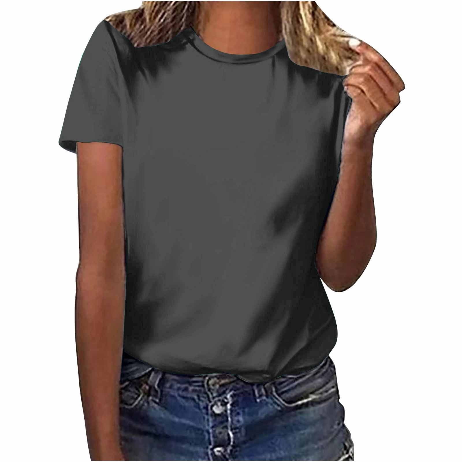 AherBiu T-Shirts à Manches Courtes pour Femmes T-Shirts Chemises Coton Confortable Col Rond Été Décontracté Basique T-Shirt Blouse