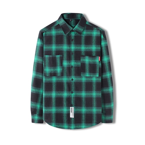 Aqestyerly tops for Men the New Men's Regular-Fit Long-Sleeve Plaid Flannel Shirt Fashion Casual HWRETIE
