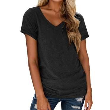 Fgnfyis New Short Sleeved V Neck Ladies T Shirt in Spring and Summer Tshirts Shirts for Women Black XL