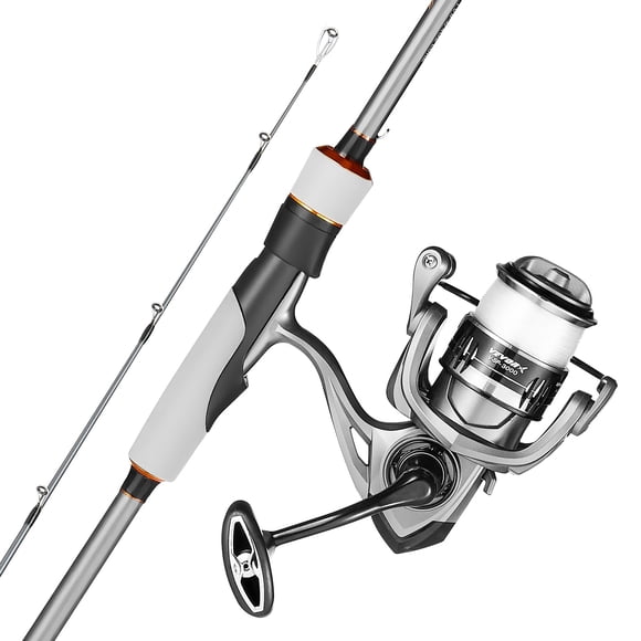 VEVOR Ensemble Canne et Moulinet de Pêche, Canne et Moulinet Spinning en Fibre de Carbone IM6, Canne à Achigan avec Cannes en Deux Pièces de 6,5 Pi, 7+1 Roulements à Billes, Poignée en EVA, Guides en Acier Inoxydable avec Anneaux en Céramique