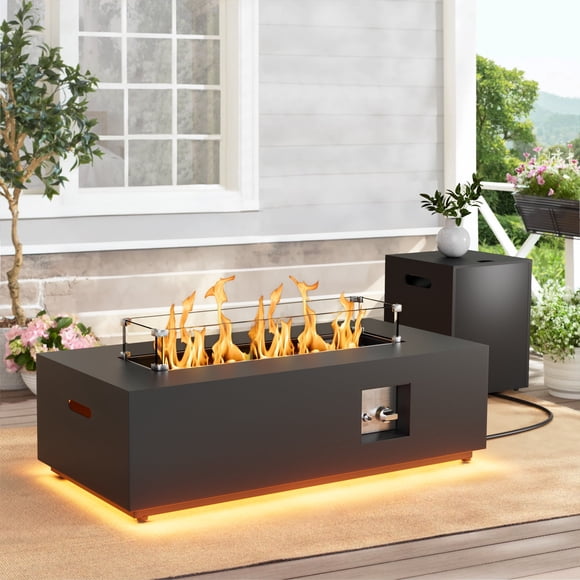 Evita Table de Foyer au Gaz de 42 Pouces pour l'Extérieur, 50 000 BTU, Table de Foyer au Propane avec Lumières DEL Dorées