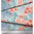 thumbnail image 2 of Soimoi Tissu Crêpe polyester Rose Imprimé Feuilles & Roses au Mètre 52 Pouces de Large, 2 of 3