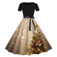 thumbnail image 1 of Jsaierl Robe de Noël pour Femmes à Manches Longues, Col en V, Plissée, Robes de Bal avec Ceinture, Robe Évasée 2024 pour l'Hiver, Vacances, Cocktail, Fête, 1 of 3