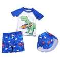 thumbnail image 1 of PMVFHDE Toddler Boys' 3-Piece Swimsuit Set - Short Sleeve Rash Guard + Elastic Waist Trunks & Swim Cap, Quick-Dry Breathable Sun Protection for Beach/Pool Blue-B,6-7 Years, 1 of 7