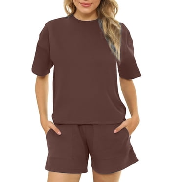 Tumotour 2 Piece Sets for Women Summer Pullover Short Sleeve Top Sweatsuit Shorts Sets Jogger Tracksuit Set Casual Workout Outfits Fashion Two Piece Lounge Sets for Vacation Running Gym Travel Outfits