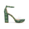 thumbnail image 3 of BLISSFUL STEP Women's Printed Clear Platform Block Heels Sandals Green 7, 3 of 7