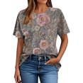 thumbnail image 5 of Hauts d'Été pour Femmes DYTTDG T-shirt à Fleurs Mode pour Femmes Grande Taille Col Rond Manches Courtes Décontracté Ample Tee Haut Hauts pour Femmes Liquidation Moins de 10 Multicolore,TTTTG, 5 of 5