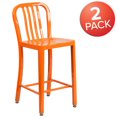 thumbnail image 4 of Commercial Grade 2 Pack 24" High Orange Metal Indoor-Outdoor Counter Height Stool with Vertical Slat Back, 4 of 9