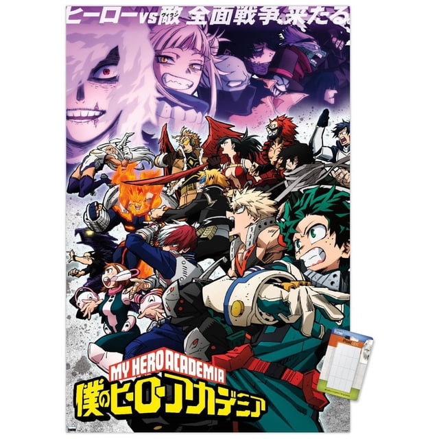 My Hero Academia : Saison 6 - Affiche Murale Key Art, 22,375 Po x 34 Po Présentant des Oeuvres Murales d'Anime Vibrantes avec des Personnages Principaux en poses d'Action Dynamiques Portant des costumes Détaillés, sur Fond Dégradé Violet avec Texte Japonais et logo de la Série, Convenant à la Déco Maison Ou aux collections de Fans.