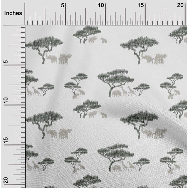 oneOone Georgette Viscose Fabric Tree & Animals Ikat Printed Fabric 1 Yard 42 Inch Wide