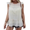 thumbnail image 1 of Chemise d'Été pour Femmes à Pois Imprimés, Ourlet à Volants, Col Ras du Cou, Manches Courtes, 1 of 2