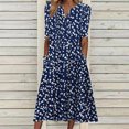thumbnail image 2 of Babysbule Liquidation Robe d'Été Femme Mode Femmes Été Imprimé Décontracté Col en V Bouton Manches Courtes Vacances Poches Robe, 2 of 5