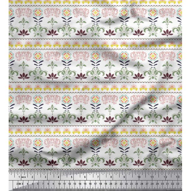 Soimoi Poly Georgette Fabric Leaves & Floral Block Print Fabric by The Yard 52 Inch Wide