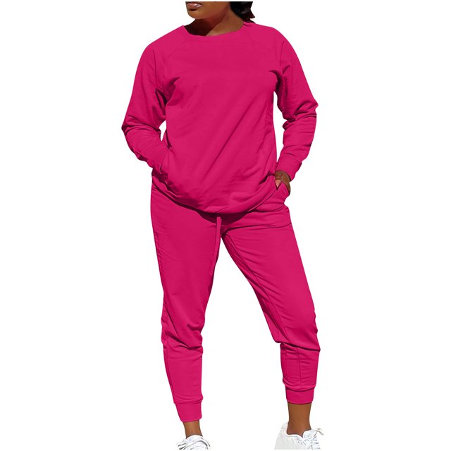 Timegard Ensembles 2 Pcs pour Femmes Col Ras du Cou Haut à Manches Longues Pantalon de Course Tenues d'Automne Confortables avec Poches