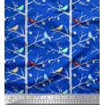 thumbnail image 1 of Soimoi Blue Modal Satin Fabric Artistic Bird & Tree Print Fabric by Yard 42 Inch Wide, 1 of 5