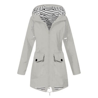 Plus Size Rain Jacket Women Solid Rain Jacket Outdoor Plus Size Waterproof Hooded Windproof Loose Coat