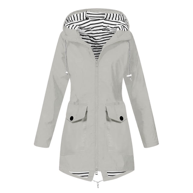 Penkiiy Manteau de Pluie pour Femme avec Capuche Imperméable Léger Trench de Pluie Compressible Coupe-Vent de Randonnée Imperméable Manteau d'Extérieur 5TG Gris
