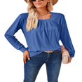thumbnail image 3 of Hauts à Manches Longues pour Femmes Couleur Unie Froncé Col Carré Chandail, 3 of 7