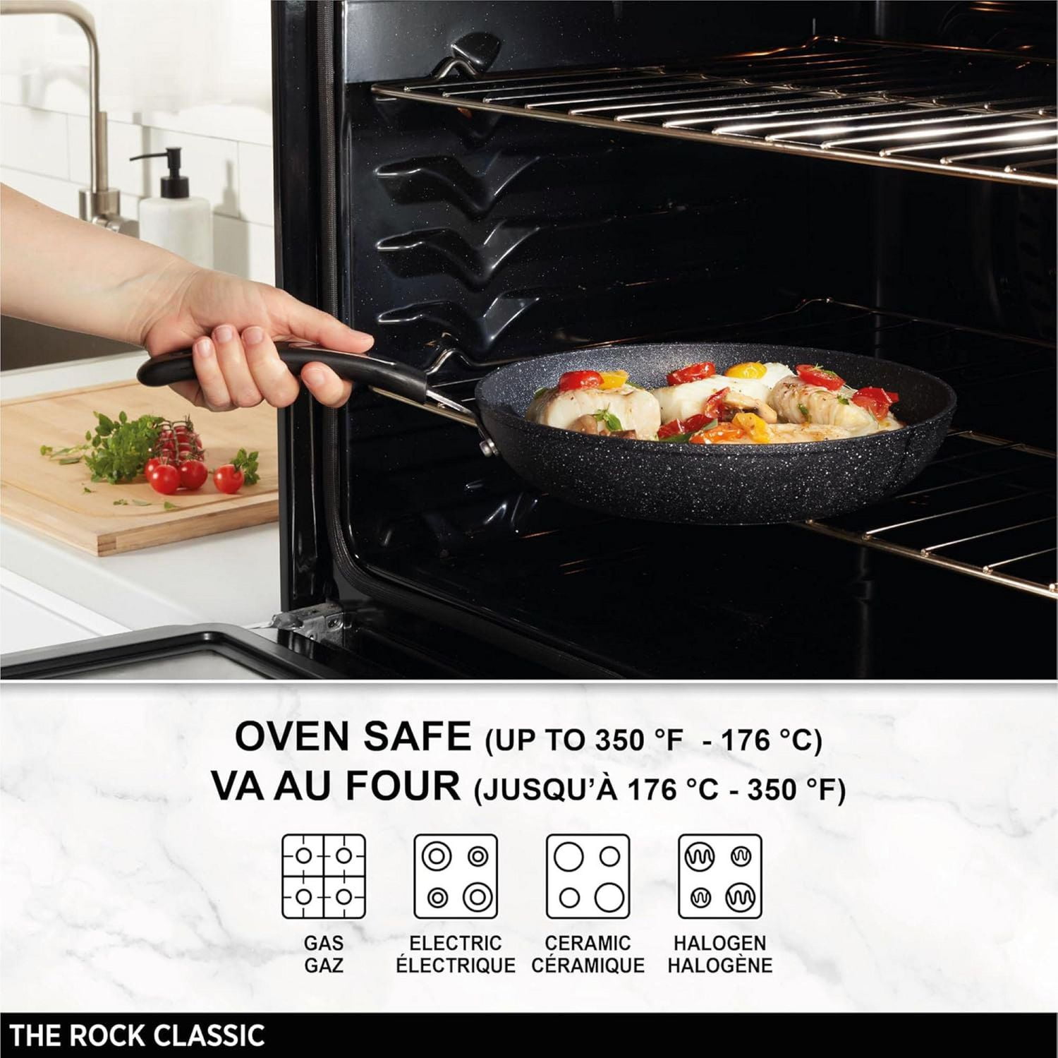 Starfrit The Rock Poêle 24cm (9,5"), Antiadhésive Ultra Durable, Aluminium Forgé, Surface Rock.Tec, Résistante Aux Rayures, Compatible Lave-Vaisselle, Noire