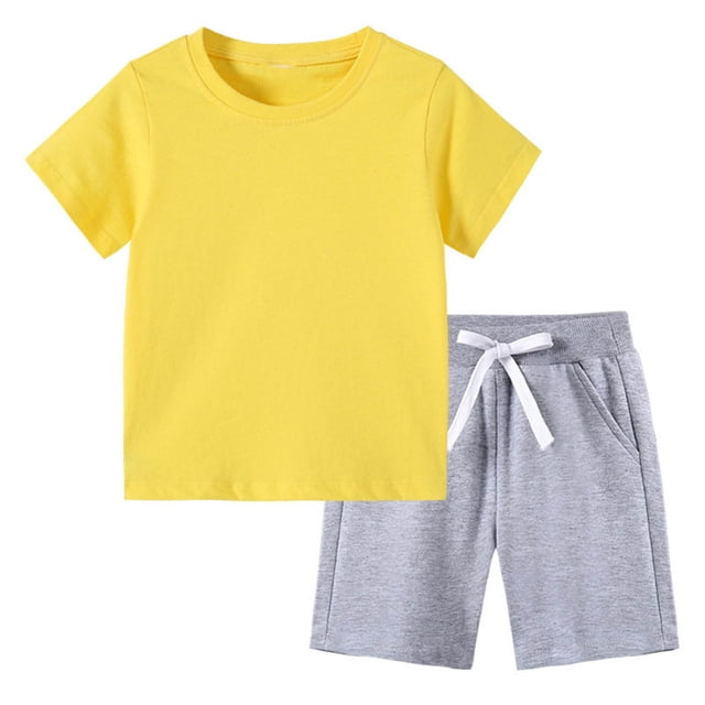 Cethrio Ensembles de Shorts pour Garçons, Ensemble Estival 2 Pcs à Cordon, Manches Courtes, Jaune, Taille 11-12 T