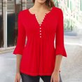 thumbnail image 2 of Diufon Womens Dressy Tops Casual Ruffle 3/4 Sleeve Button V Neck Loose Shirts Trendy Solid Color Basic Blouse, 2 of 3