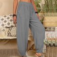 thumbnail image 4 of Timegard Pantalon en Coton et Lin pour Femmes Taille Élastique Léger avec Poches Tendance Automne, 4 of 7