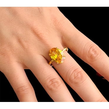 Bague en Citrine, Citrine Naturelle, Bague Solitaire, Pierre de Naissance de Novembre, Bague de 3 Carats, Bague de Promesse, Bague Ovale, Bague de Demande, Bague en Argent Massif