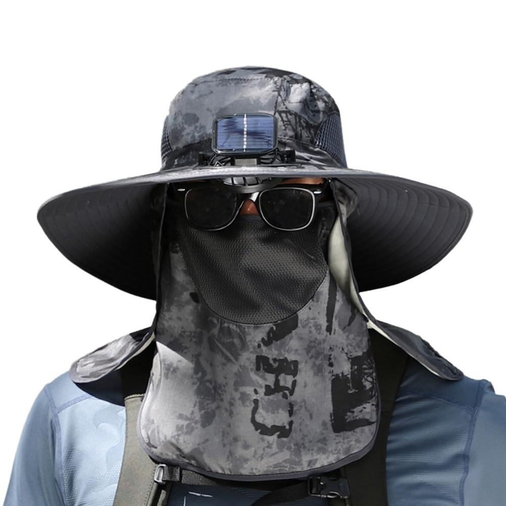 Chapeau de Pêcheur pour Hommes Chapeau de Protection Complète avec Ventilateur Rafraîchissant D9X6