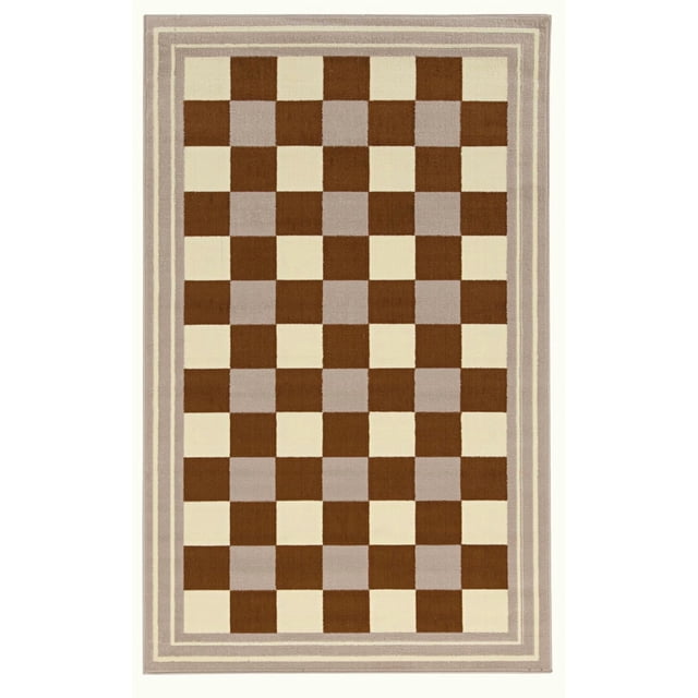Capri Buffalo Check Beige & Cream 6' 5" x 9' 3" area rug featuring a checkerboard pattern of beige, cream, and brown squares with a triple beige border, machine woven polypropylene construction from Turkey, ideal for small rooms or defining spaces with transitional style, also suitable for layering with other rugs.