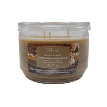 Mainstays Bougie parfumée en pot de verre à 3 mèches et tarte aux pacanes Bourbon, 326 g (11,5 oz).