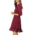 thumbnail image 4 of INSPIRE CHIC Women's Layered Ruffle Hem 3/4 Sleeves Smocked Chiffon A-Line Dress XL Burgundy, 4 of 8
