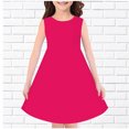 thumbnail image 2 of vdgthytj Robes Midi d'Été pour Filles Col Rond Couleur Unie Robe Soleil Sans Manches Ligne A Fluide Longueur Genou, 2 of 3