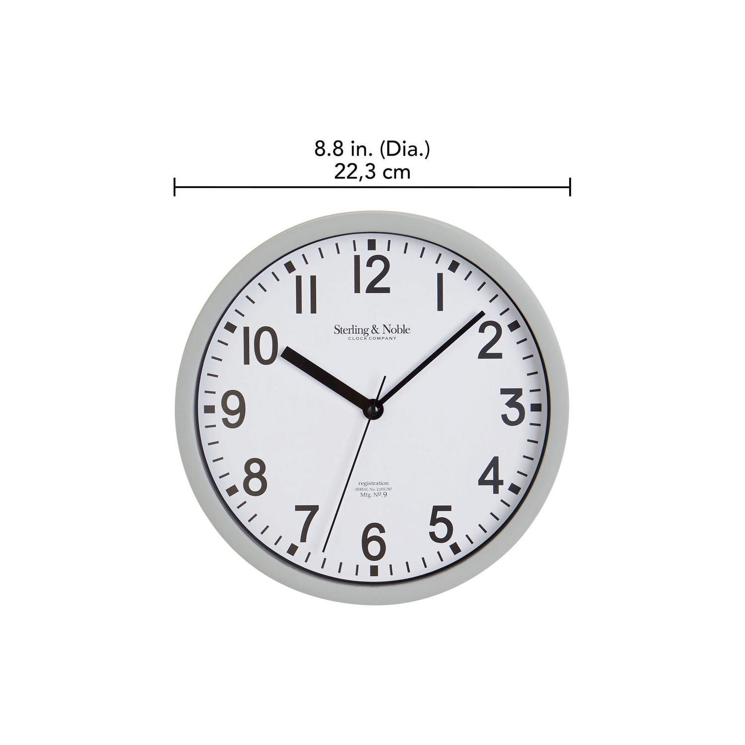 Horloge murale ronde analogique grise de 8,8 pouces pour l'intérieur HOMETRENDS