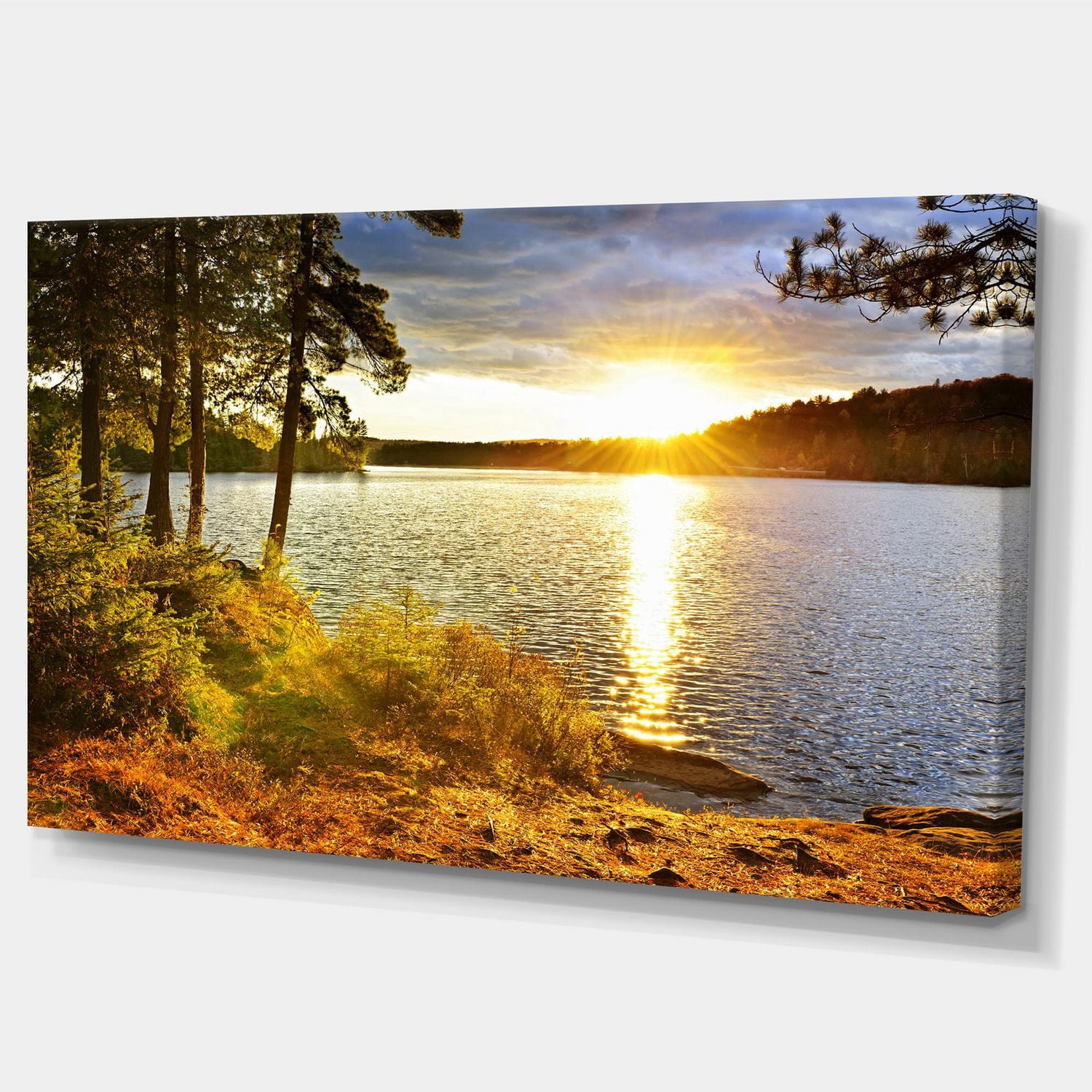 Designart Belle vue sur le coucher de soleil sur le lac Art mural sur toile