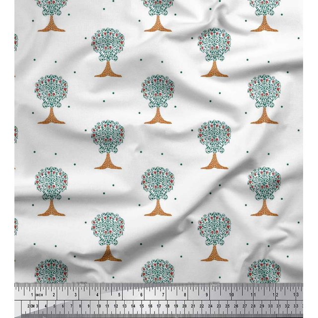 Soimoi Cotton Voile Fabric Dot & Tree Block Print Sewing Fabric Yard 42 Inch Wide